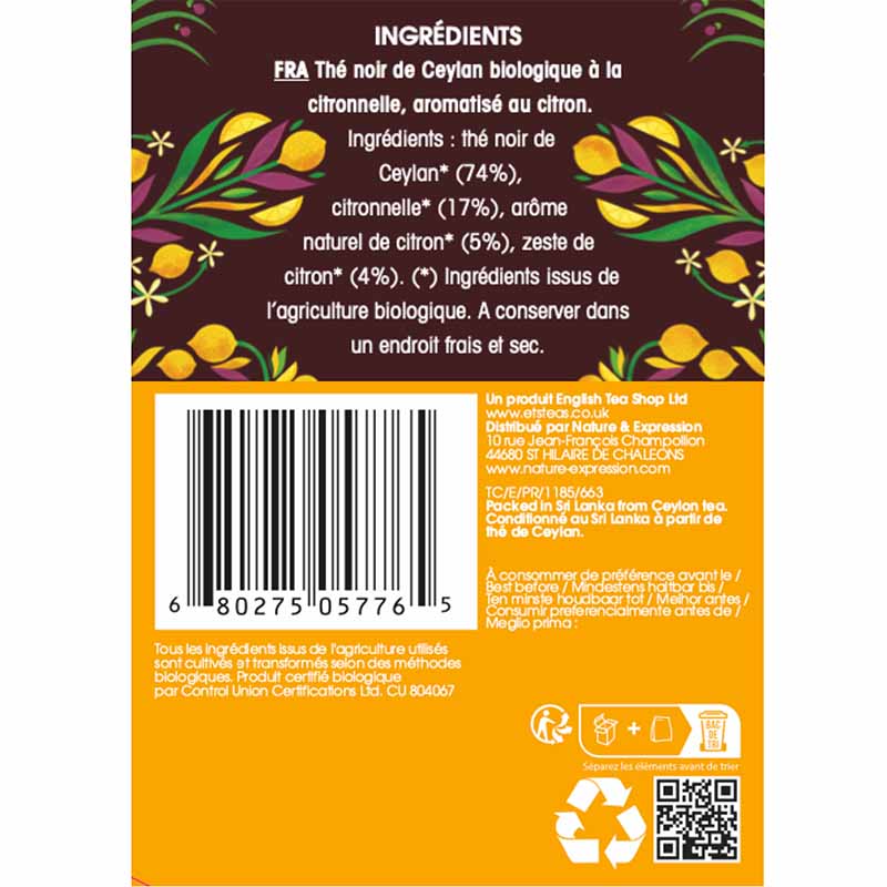 Thé Noir Citron Bio 20 sachets