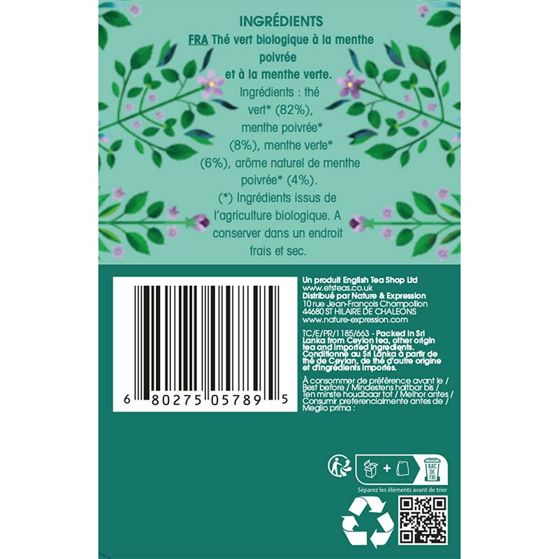 Thé Vert Menthe Bio 20 sachets
