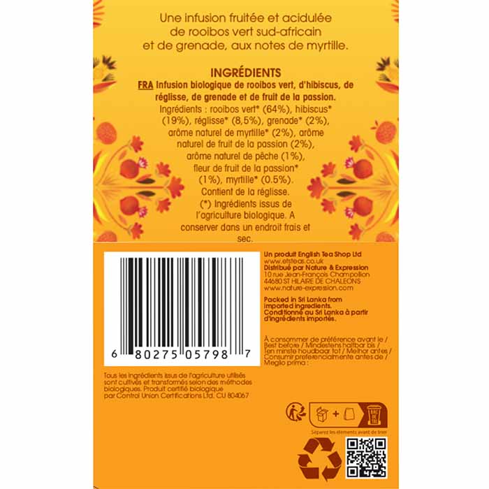 Rooibos Vert, Grenade & Myrtille Bio 20 sachets