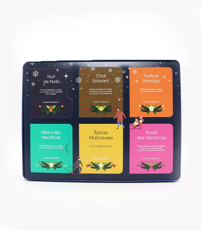Coffret cadeau de thés et infusions de Noël Holiday Bleu Bio 36 sachets