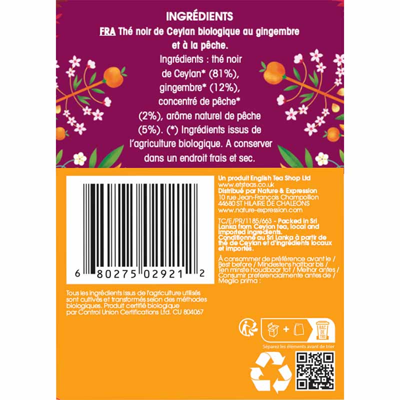 Thé Noir Gingembre & Pêche Bio 20 sachets