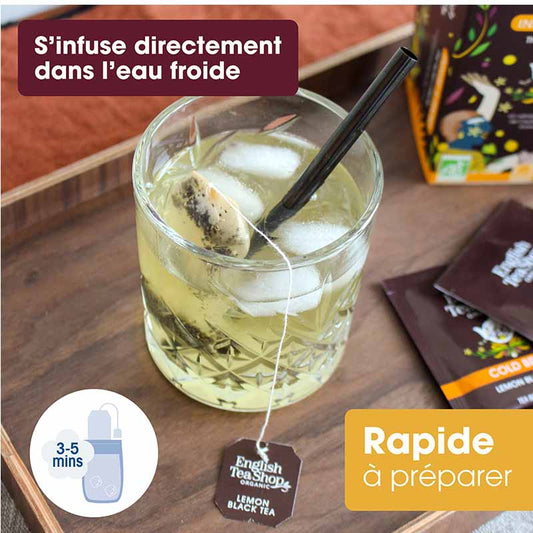 Thé glacé infusion à froid Thé Noir Citron Bio 20 sachets
