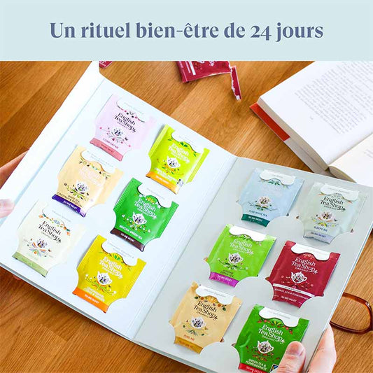 Livre du bien-être à infuser, coffret cadeau de thés et infusions bio 24 sachets