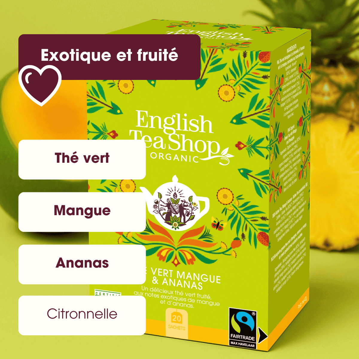 Thé Vert Mangue & Ananas Bio 20 sachets
