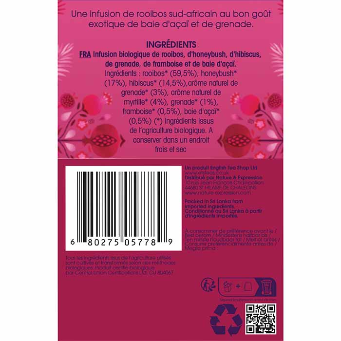Rooibos, Baies d’Açaï & Grenade Bio 20 sachets