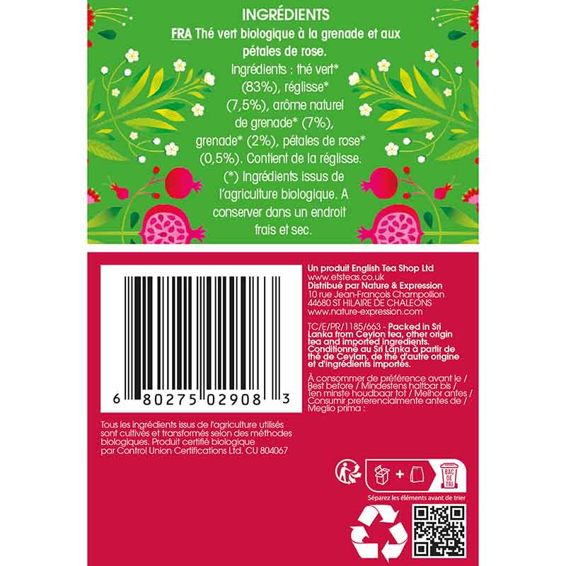 Thé Vert Grenade Bio 20 sachets