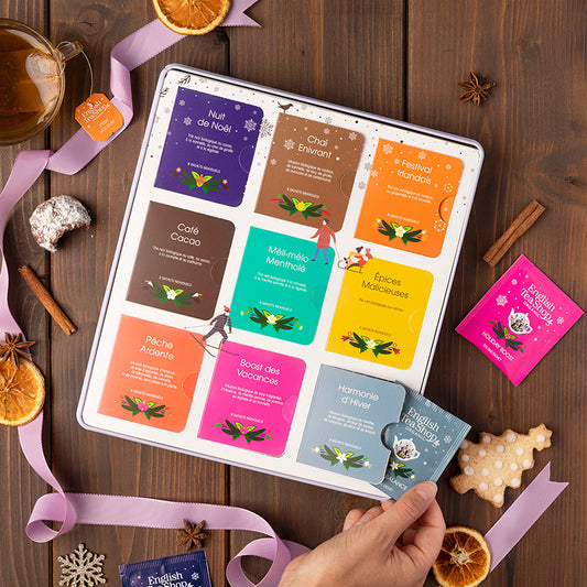 Coffret cadeau de thés et infusions de Noël Holiday Mauve Bio 72 sachets
