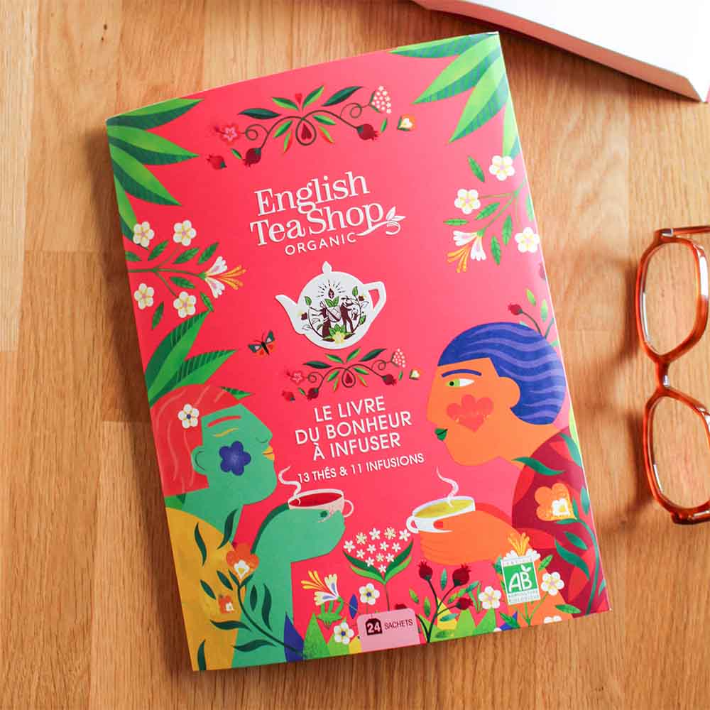 Livre du bonheur à infuser, coffret cadeau de thés et infusions bio 24 sachets