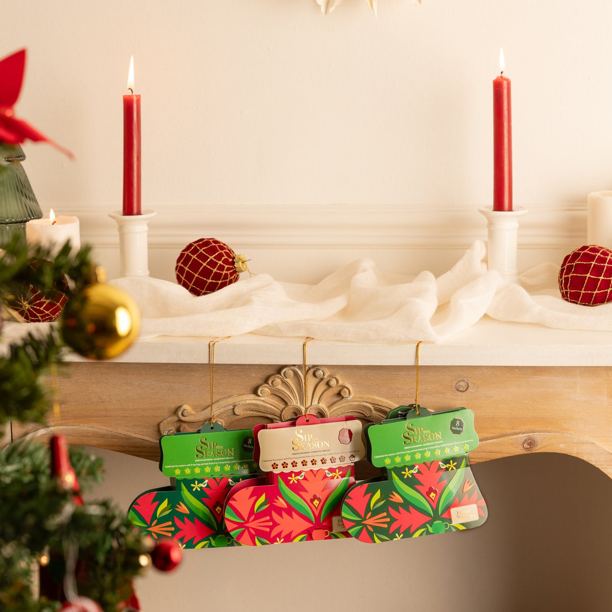 Chaussette de Noël verte – 8 sachets, 4 mélanges bio – Sip The Season