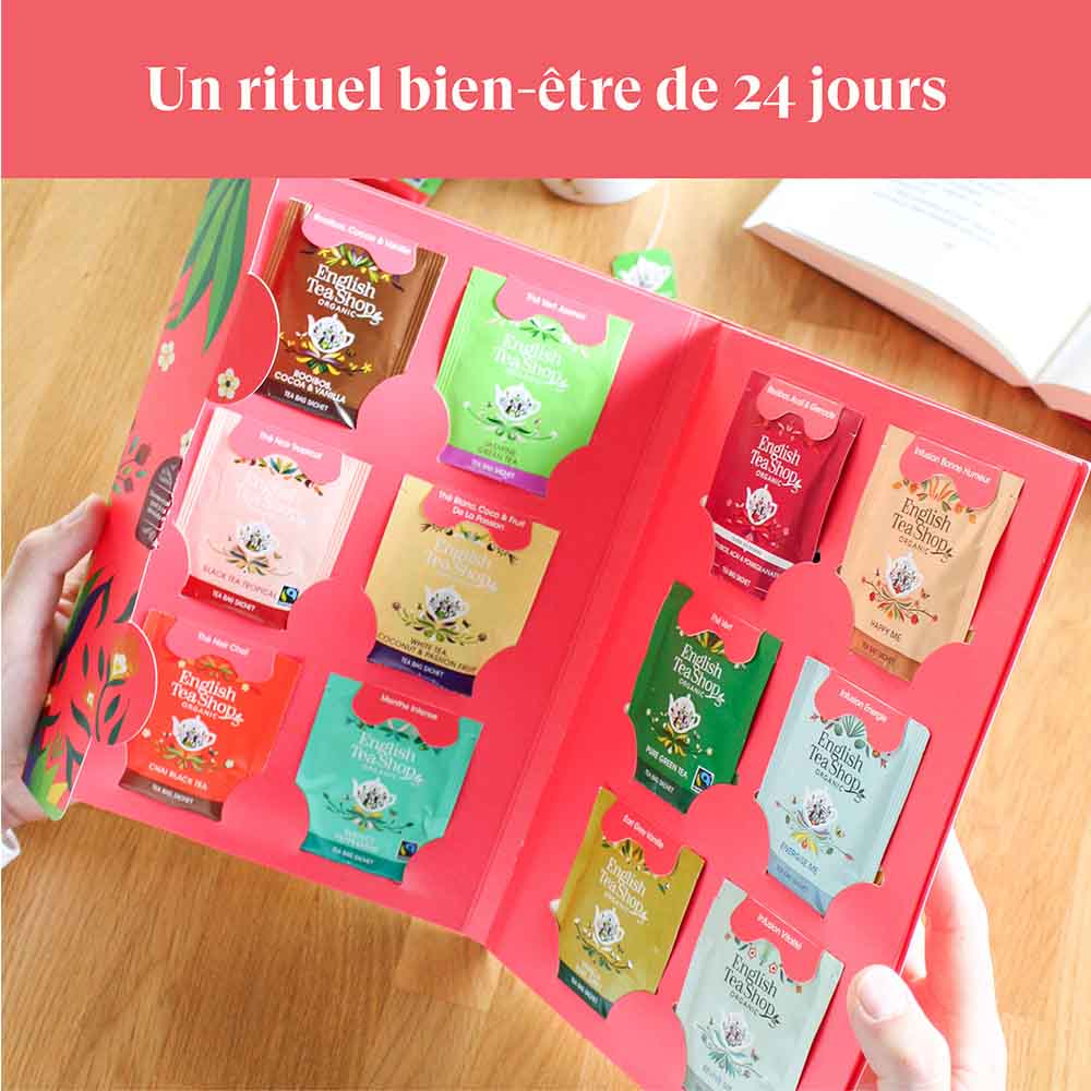 Livre du bonheur à infuser, coffret cadeau de thés et infusions bio 24 sachets
