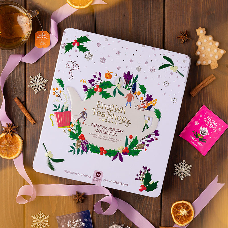 Coffret cadeau de thés et infusions de Noël Holiday Mauve Bio 72 sachets