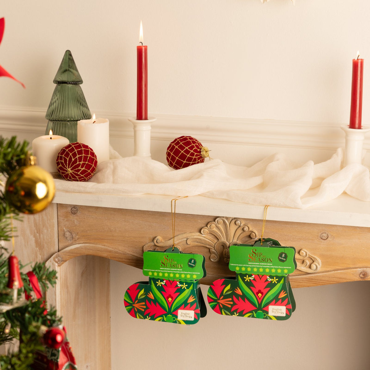 Chaussette de Noël verte – 8 sachets, 4 mélanges bio – Sip The Season
