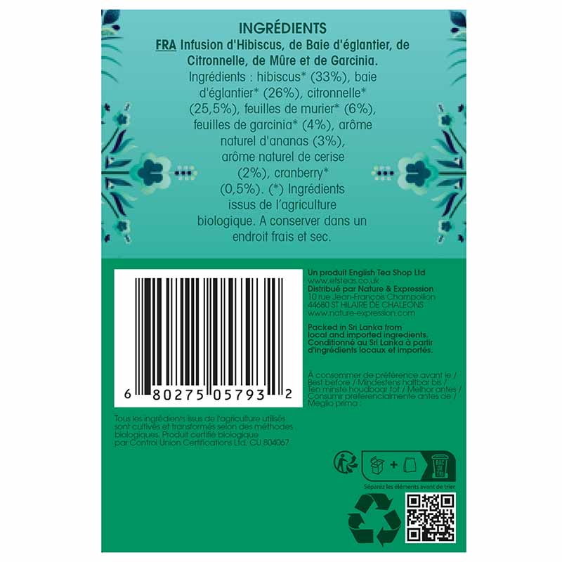 Cranberry, Hibiscus & Baie d’Eglantier Bio 20 sachets