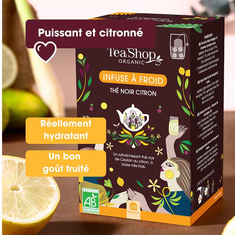 Thé glacé infusion à froid Thé Noir Citron Bio 20 sachets