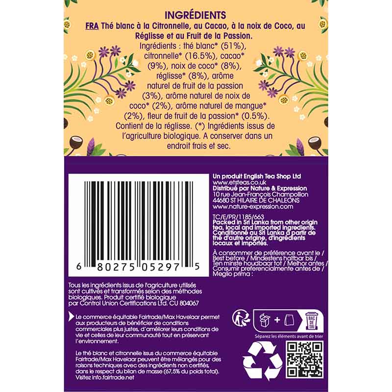 Thé Blanc Coco & Fruit de la Passion Bio 20 sachets