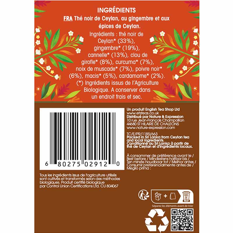 Thé Noir Chaï Bio 20 sachets