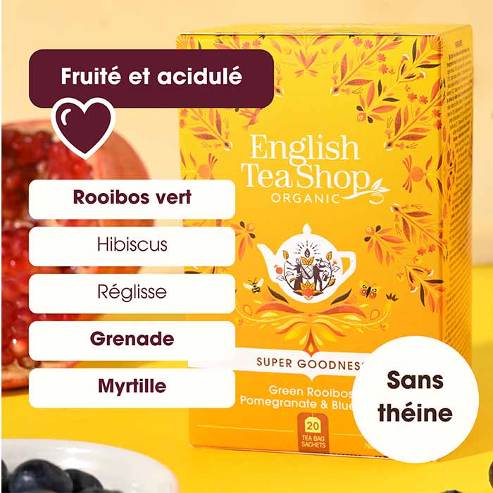 Rooibos Vert, Grenade & Myrtille Bio 20 sachets