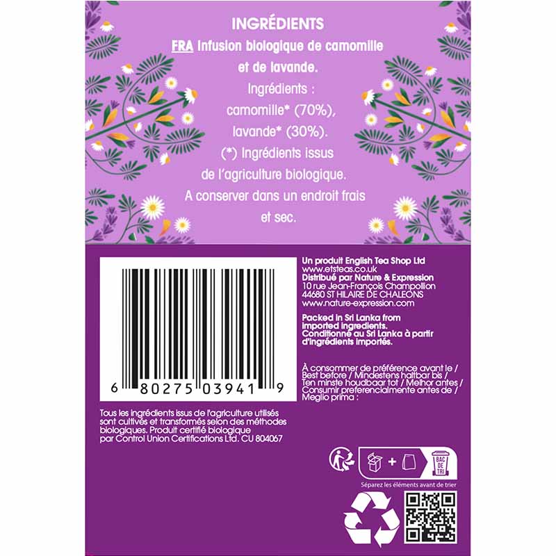 Infusion Camomille Lavande Bio English Tea Shop