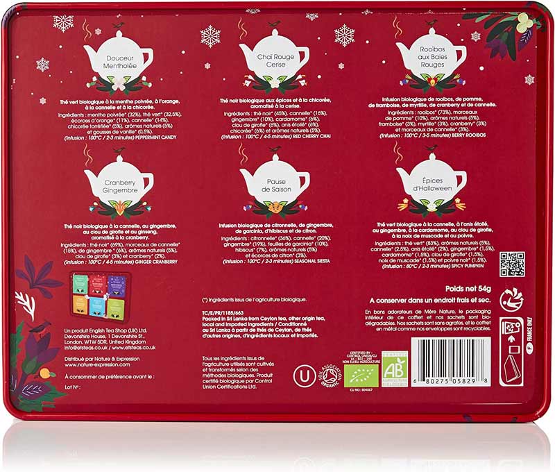Coffret cadeau de thés et infusions de Noël Holiday Rouge Bio 36 sachets