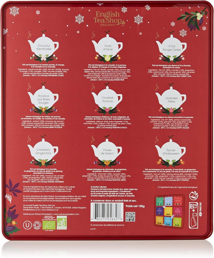 Coffret cadeau de thés et infusions de Noël Holiday Rouge Bio 72 sachets