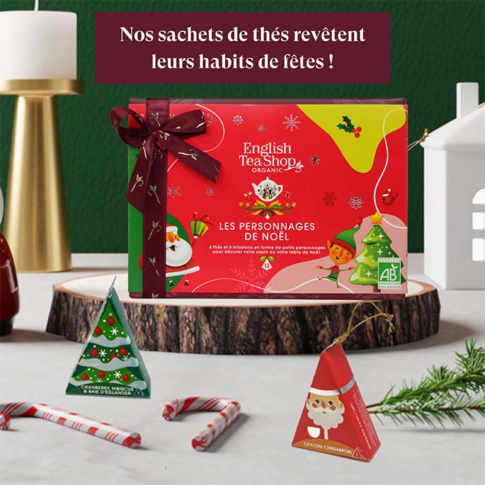 Coffret cadeau thé de Noël - Personnages de Noël à suspendre au sapin - 12 sachets