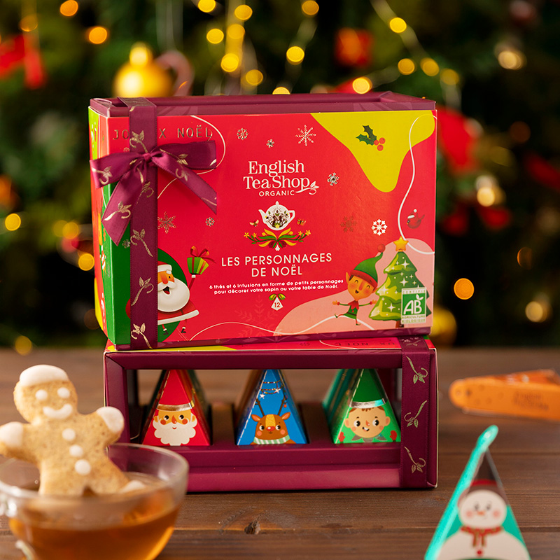 Coffret cadeau thé de Noël - Personnages de Noël à suspendre au sapin - 12 sachets