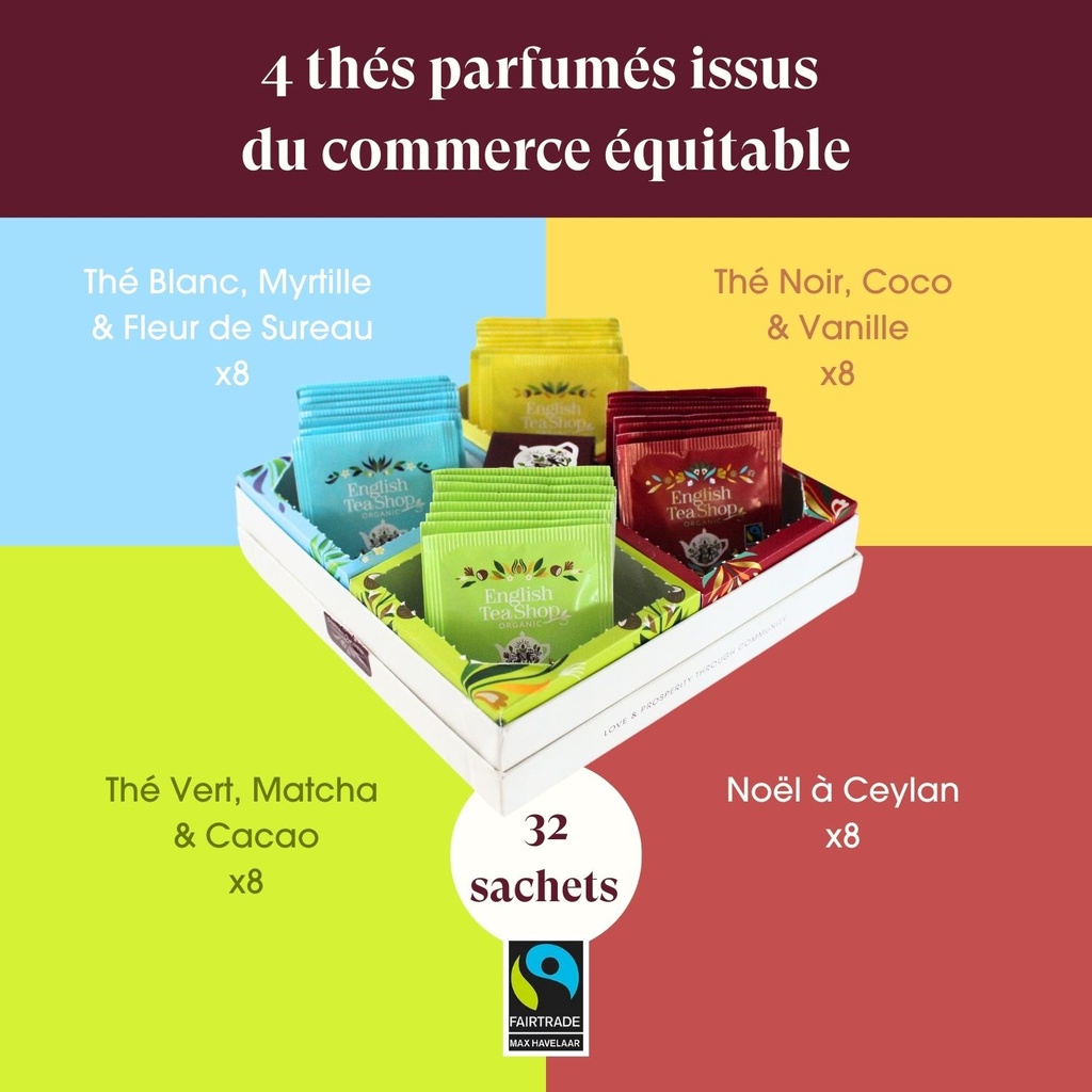 Coffret cadeau de thés et infusions de Noël bio Moments de fête 32 sachets issu du commerce équitable