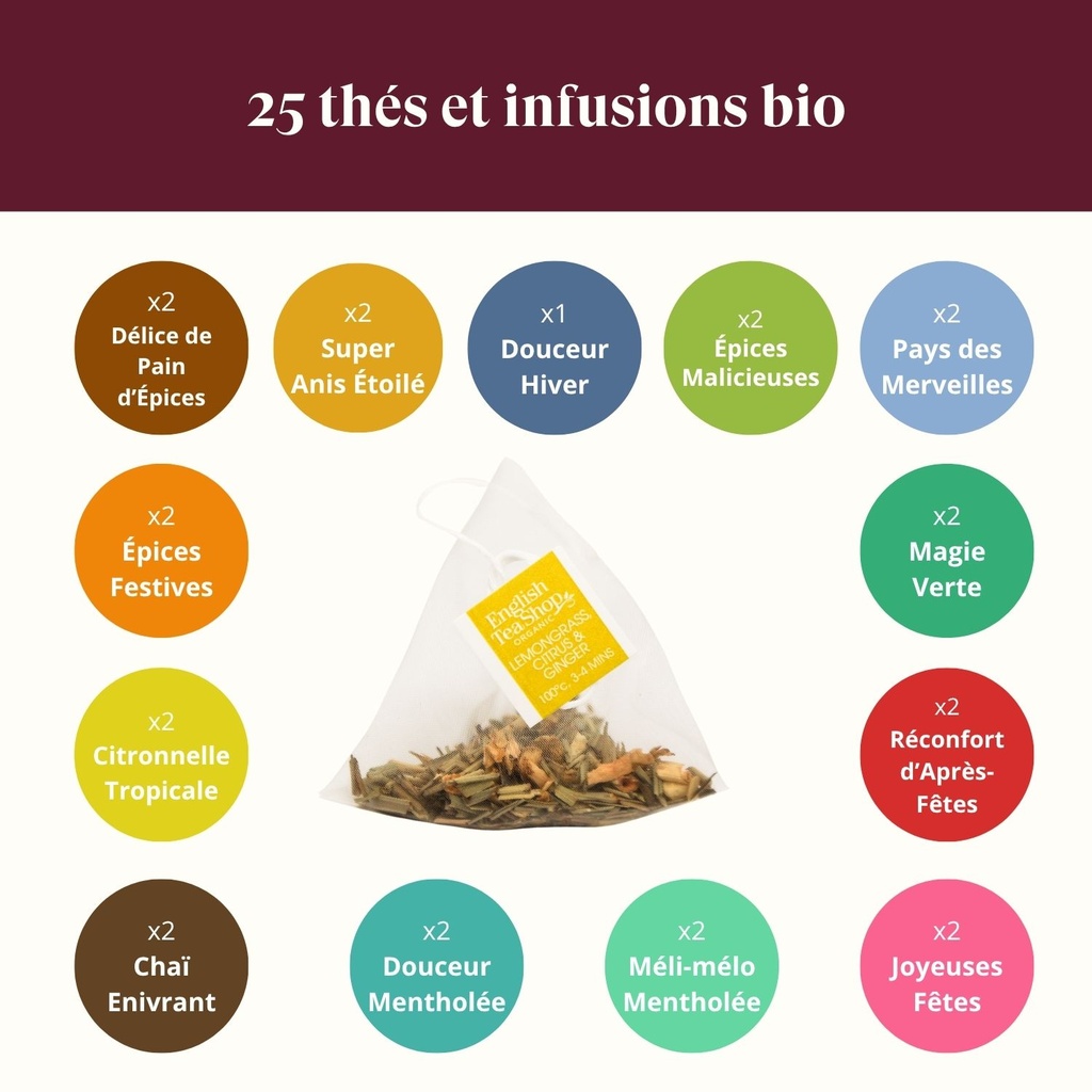 Calendrier de l’Avent thé bio Livre bleu 25 sachets 