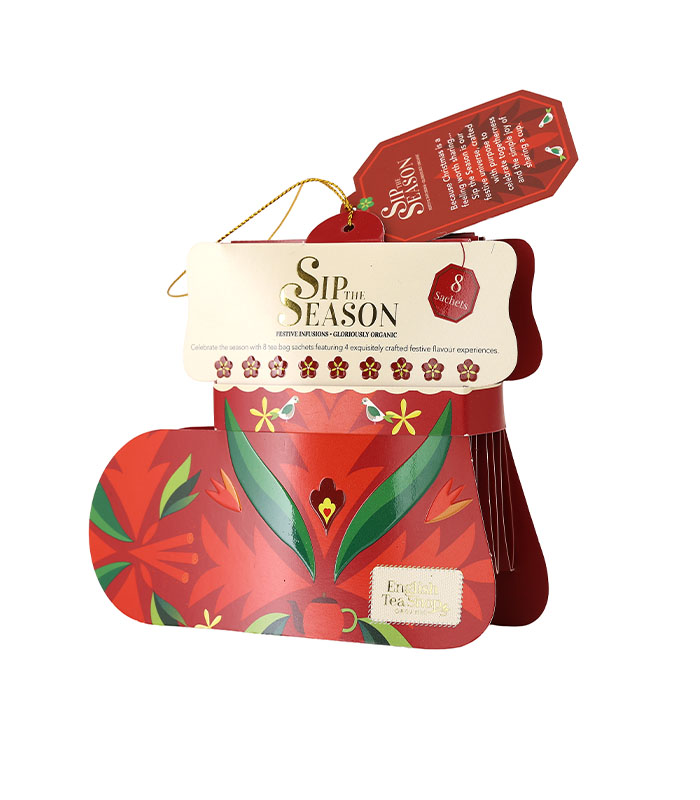 Chaussette de Noël rouge - 8 sachets - 4 mélanges bio STS