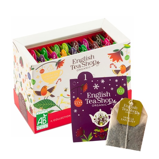 [U65067] Calendrier de l’Avent thé et infusion bio à cartes blanc 25 sachets
