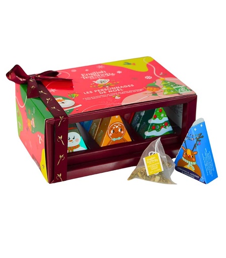 [U67269] Coffret cadeau thé de Noël - Personnages de Noël à suspendre au sapin - 12 sachets